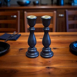 7" Black Candlesticks - Set of 2