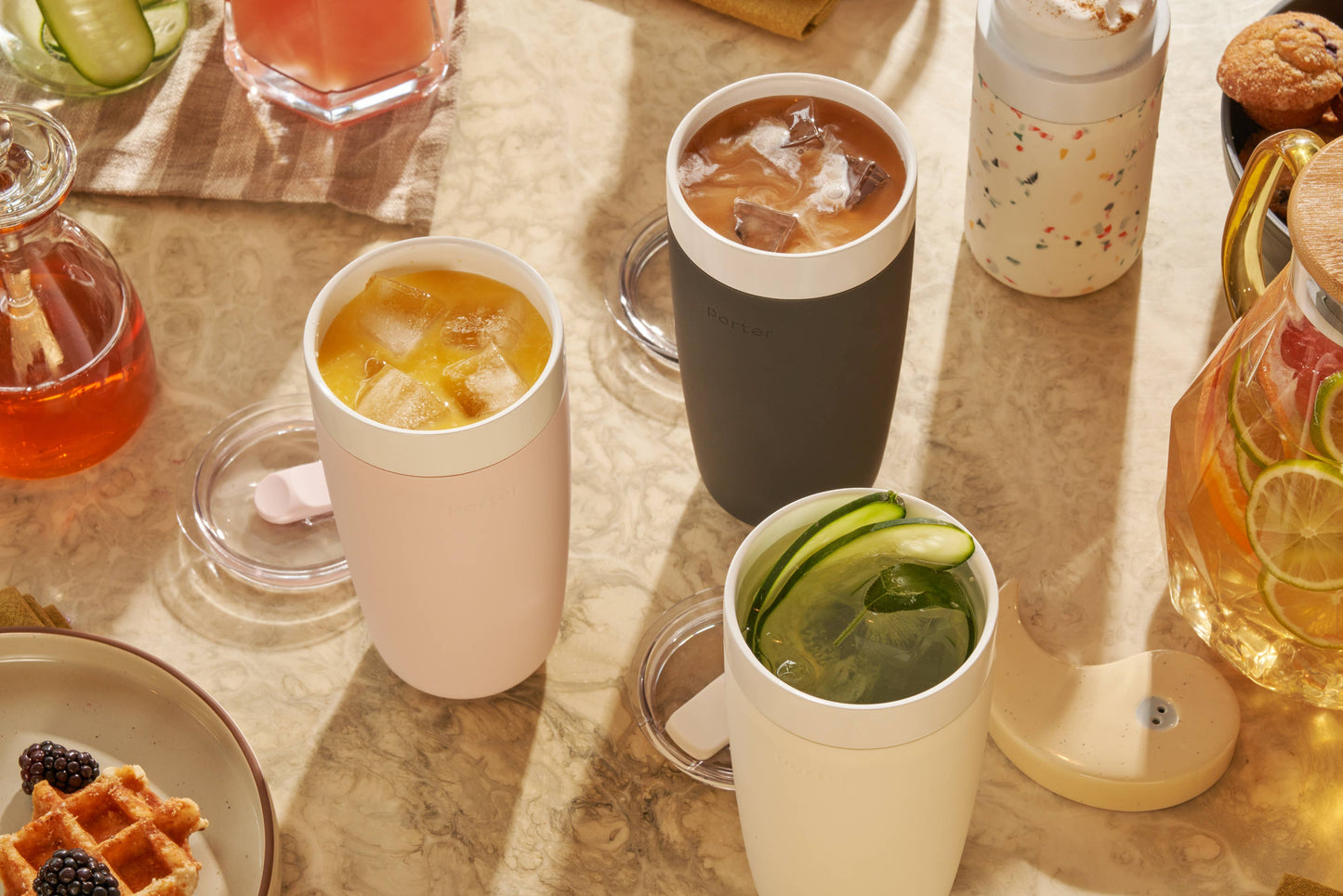 Insulated Ceramic Stainless Steel Coffee & Drink Tumbler: Terrazzo Cream