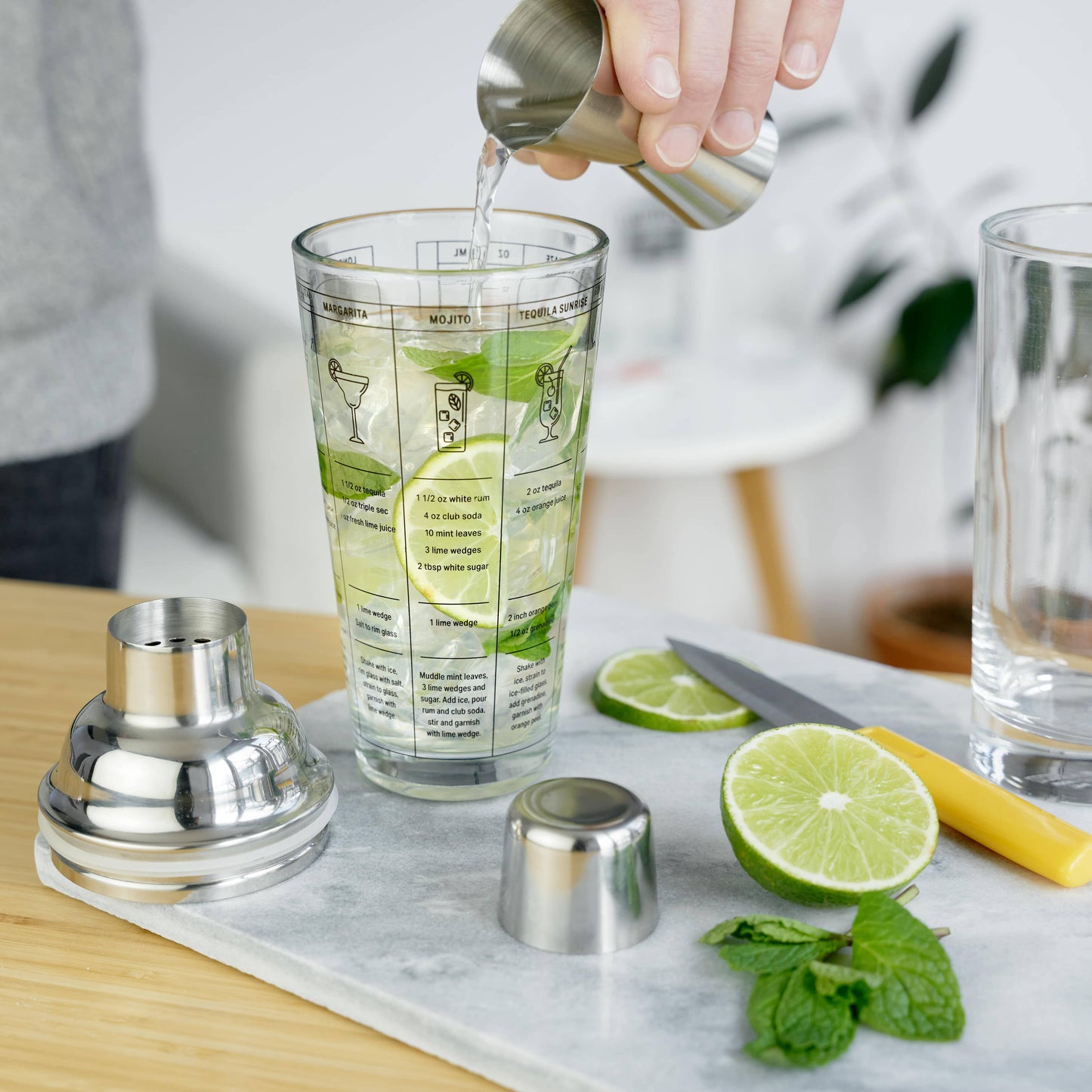 7-Cocktail Recipe Stainless Steel & Glass Shaker