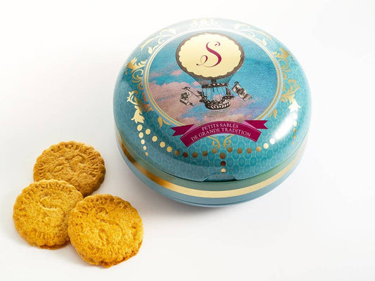 "Montgolfière" Caramel Shortbread Cookies Round Metal Tin