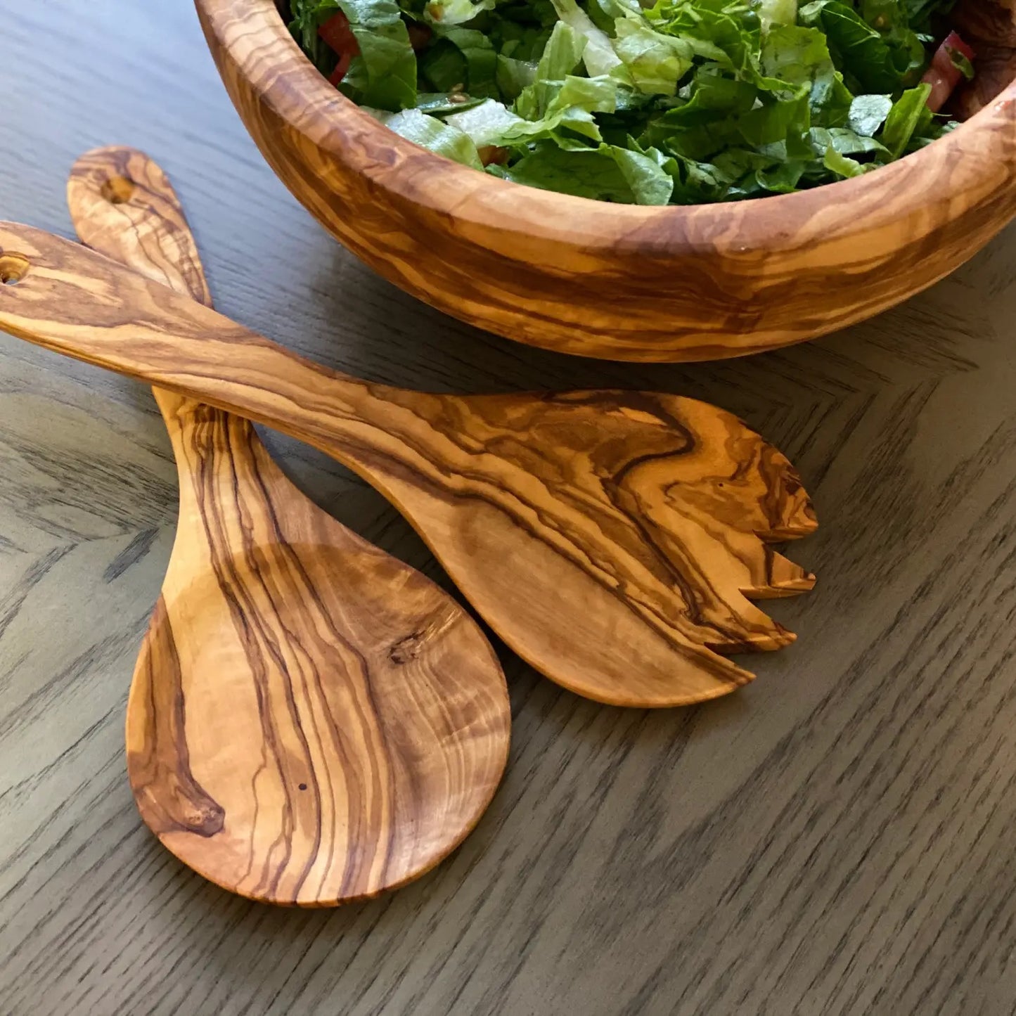 Natural Olive Wood Salad Servers Pair